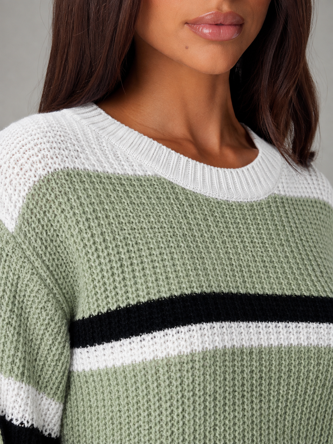 Women's Striped Chunky Knit Jumper | Relaxed Round-Neck Sweater