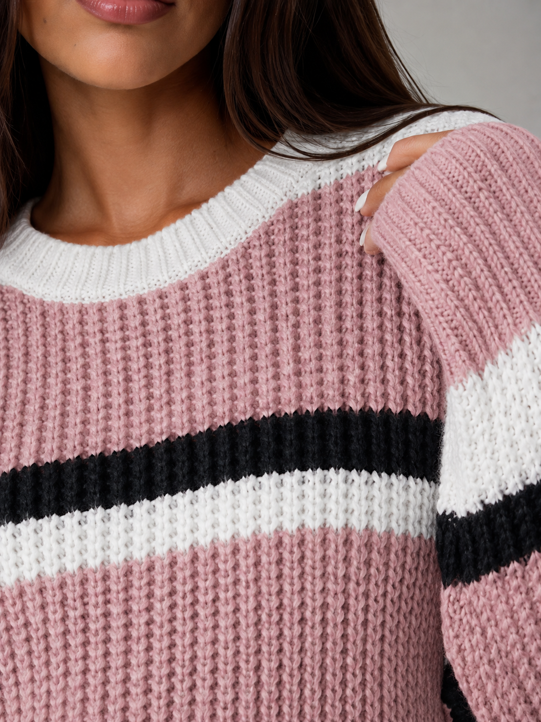 Women's Striped Chunky Knit Jumper | Relaxed Round-Neck Sweater