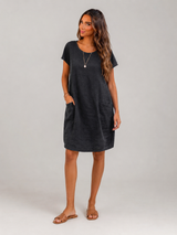 Women's Linen Short Sleeve Midi Dress
