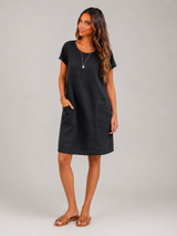 Women's Linen Short Sleeve Midi Dress