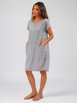 Women's Linen Short Sleeve Midi Dress