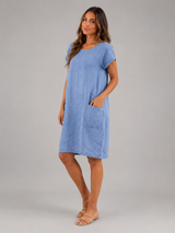 Women's Linen Short Sleeve Midi Dress