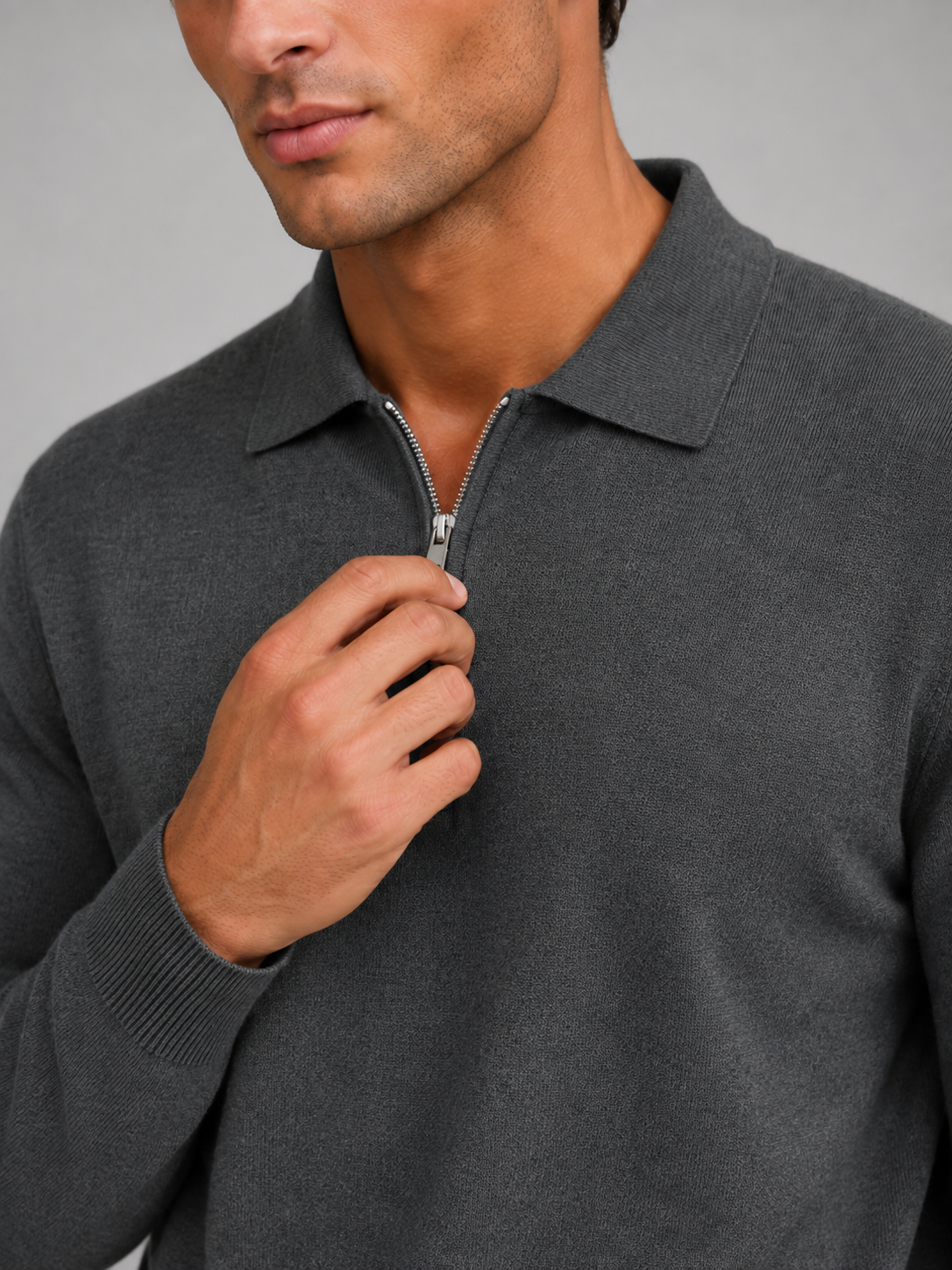 Men's Knit Quarter-Zip Polo Sweater