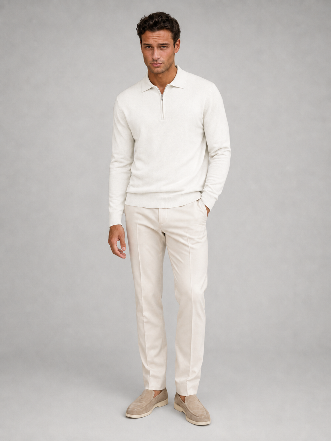 Men's Knit Quarter-Zip Polo Sweater