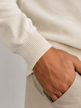 Men's Knit Open-Collar Polo Sweater Ivory