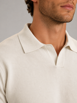 Men's Knit Open-Collar Polo Sweater Ivory