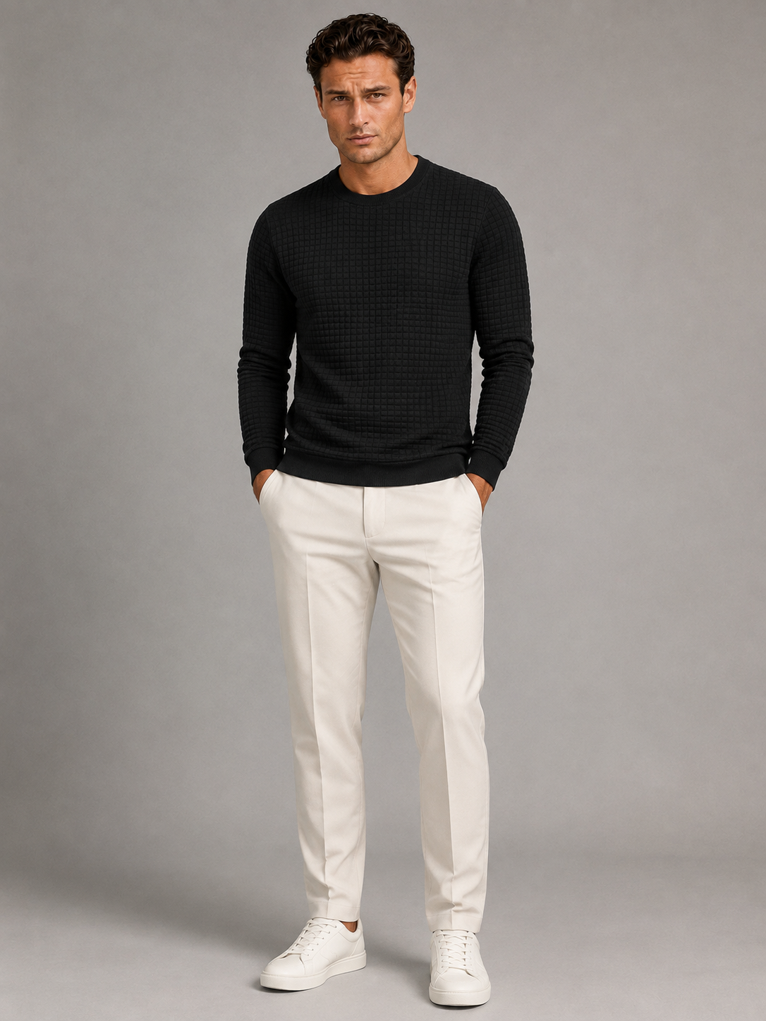 Men's Waffle-Textured Crewneck Sweatshirt