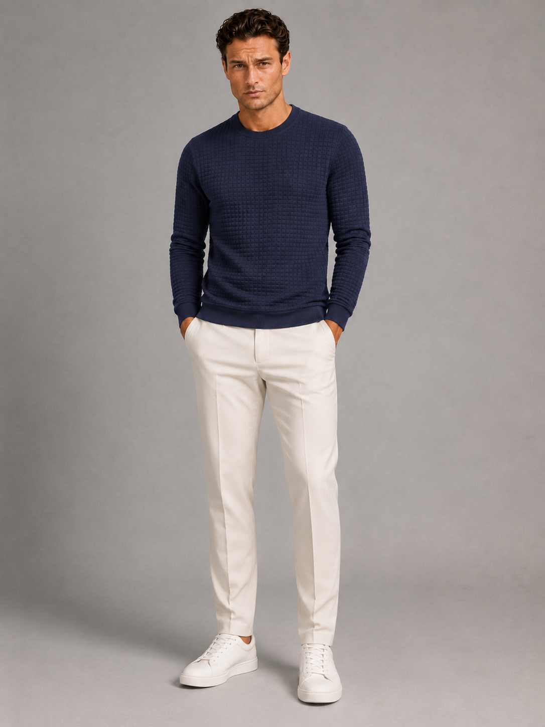 Men's Waffle-Textured Crewneck Sweatshirt