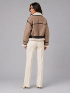 Women's Faux Shearling Aviator Jacket | Cropped Belted Biker Coat