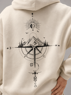 Men's Oversized Graphic Hoodie | Compass Print Cotton Sweatshirt
