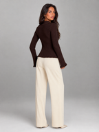 Women's Ribbed Knit Button Cardigan | Fluted Cuff Collared Top