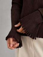 Women's Ribbed Knit Button Cardigan | Fluted Cuff Collared Top