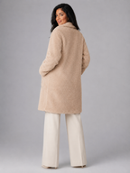 Women's Longline Teddy Borg Coat | Oversized Lapel Winter Coat