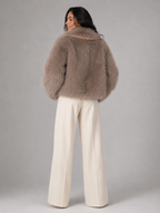 Women's Faux Fur Cropped Coat | Contrast Trim Winter Jacket