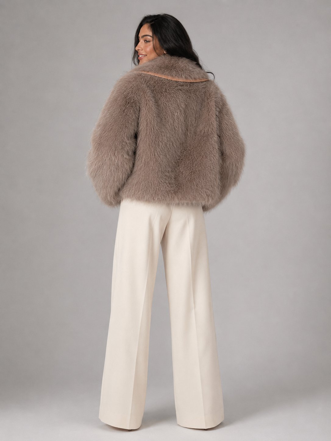 Women's Faux Fur Cropped Coat | Contrast Trim Winter Jacket