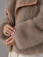 Women's Faux Fur Cropped Coat | Contrast Trim Winter Jacket