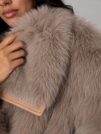 Women's Faux Fur Cropped Coat | Contrast Trim Winter Jacket