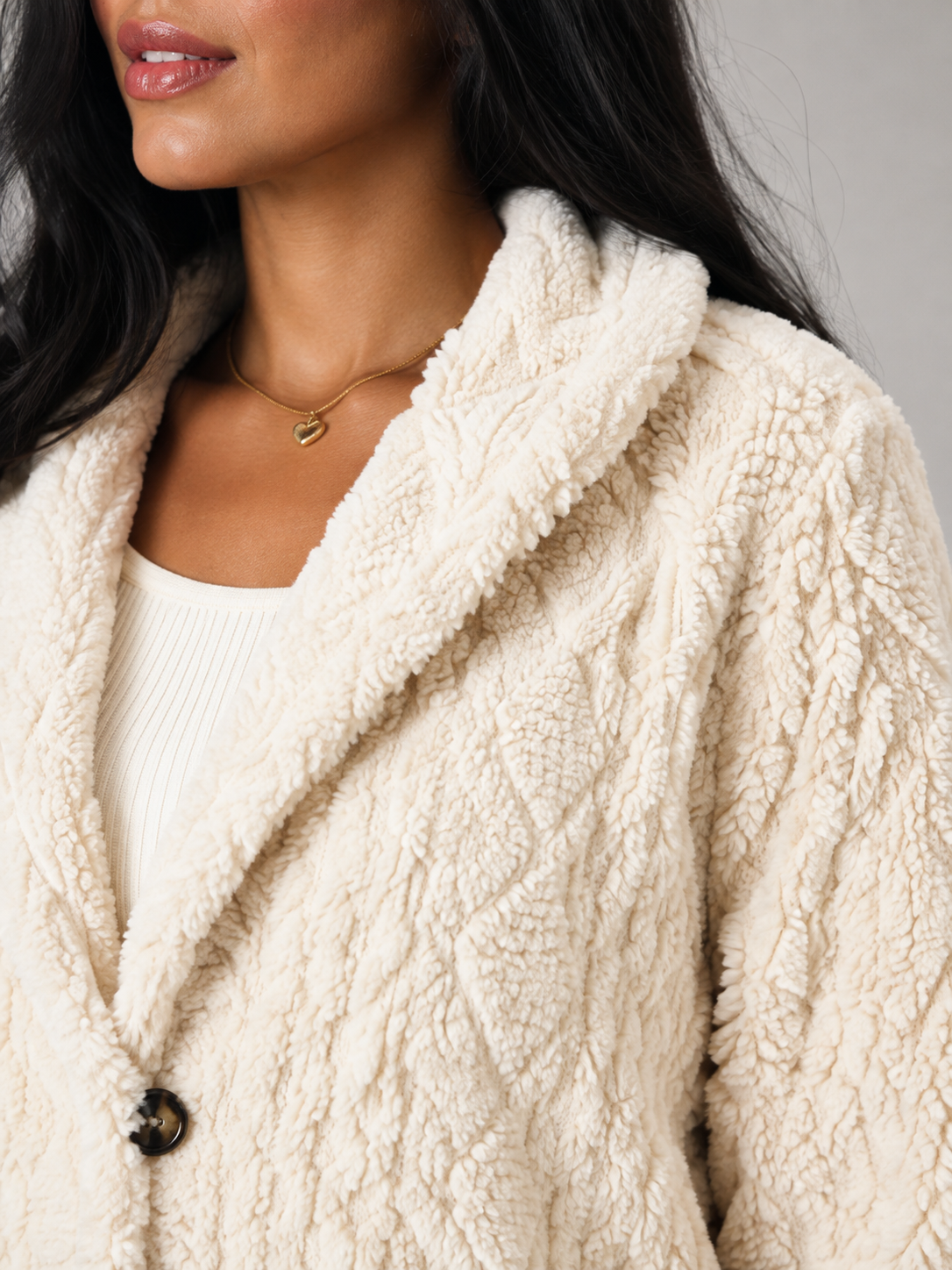 Women's Hooded Sherpa Coat | Longline Button-Front Teddy Jacket
