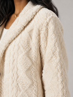 Women's Hooded Sherpa Coat | Longline Button-Front Teddy Jacket