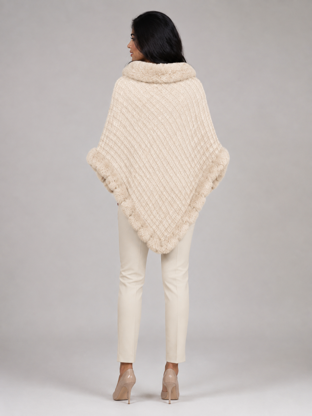 Women's Knitted Poncho Cape | Faux Fur Collar Winter Wrap