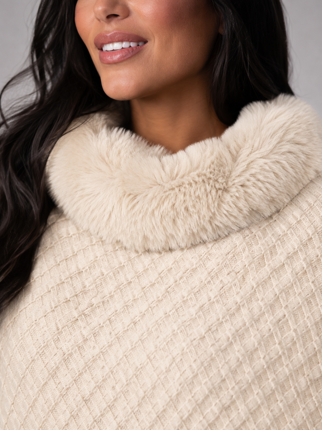 Women's Knitted Poncho Cape | Faux Fur Collar Winter Wrap