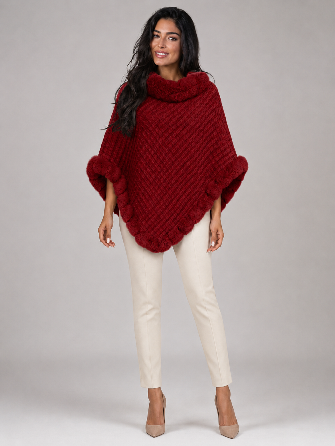Women's Knitted Poncho Cape | Faux Fur Collar Winter Wrap