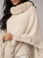 Women's Knitted Poncho Cape | Faux Fur Collar Winter Wrap