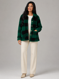 Women's Buffalo Check Borg Overshirt | Gold Button Sherpa Jacket