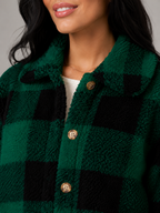 Women's Buffalo Check Borg Overshirt | Gold Button Sherpa Jacket