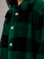Women's Buffalo Check Borg Overshirt | Gold Button Sherpa Jacket