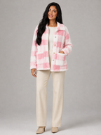 Women's Buffalo Check Borg Overshirt | Gold Button Sherpa Jacket