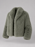 Women's Shaggy Faux Fur Jacket | Cropped Wide Collar Coat
