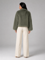 Women's Shaggy Faux Fur Jacket | Cropped Wide Collar Coat