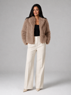 Women's Shaggy Faux Fur Jacket | Cropped Wide Collar Coat