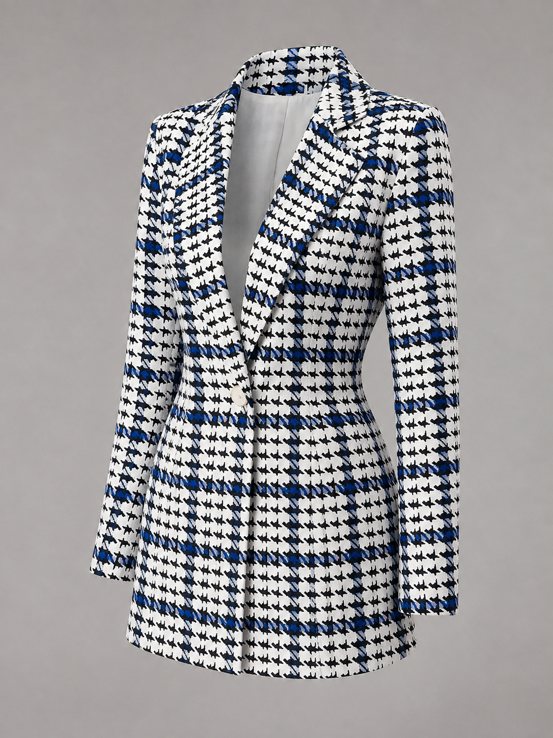Women's Houndstooth Tweed Blazer | Longline Check Jacket