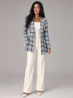 Women's Houndstooth Tweed Blazer | Longline Check Jacket