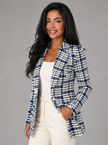 Women's Houndstooth Tweed Blazer | Longline Check Jacket