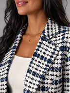 Women's Houndstooth Tweed Blazer | Longline Check Jacket