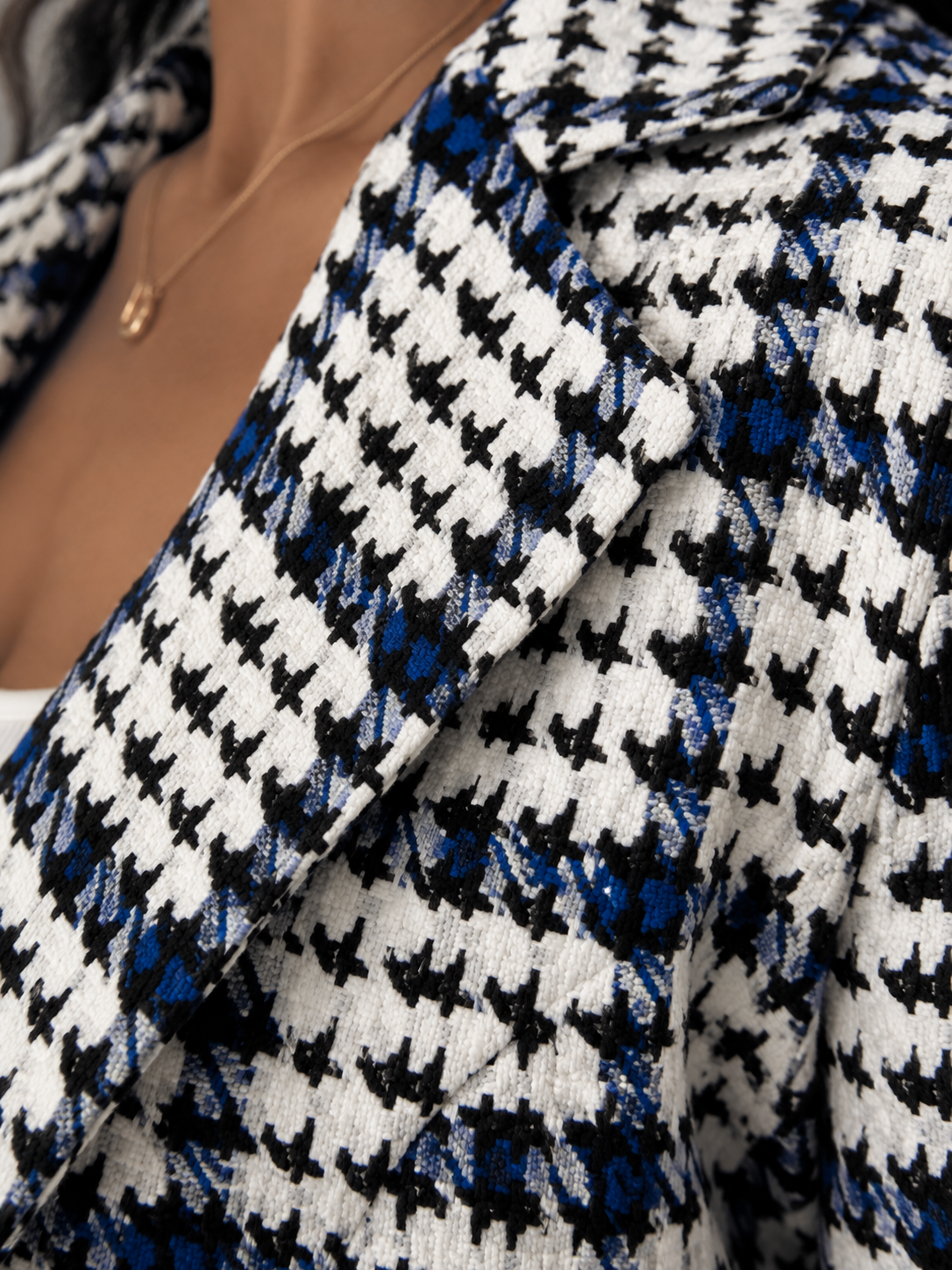 Women's Houndstooth Tweed Blazer | Longline Check Jacket