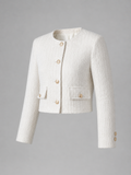 Women's Cream Tweed Cropped Jacket | Gold Button Boucle Blazer