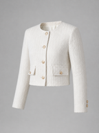 Women's Cream Tweed Cropped Jacket | Gold Button Boucle Blazer