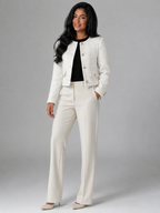 Women's Cream Tweed Cropped Jacket | Gold Button Boucle Blazer