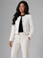 Women's Cream Tweed Cropped Jacket | Gold Button Boucle Blazer