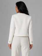 Women's Cream Tweed Cropped Jacket | Gold Button Boucle Blazer