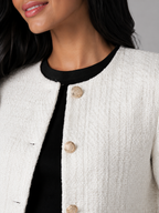 Women's Cream Tweed Cropped Jacket | Gold Button Boucle Blazer