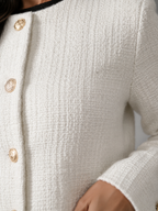 Women's Cream Tweed Cropped Jacket | Gold Button Boucle Blazer