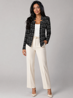 Women's Tweed Check Blazer | Collarless Open-Front Jacket
