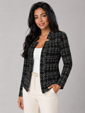 Women's Tweed Check Blazer | Collarless Open-Front Jacket