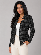 Women's Tweed Check Blazer | Collarless Open-Front Jacket