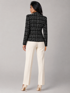 Women's Tweed Check Blazer | Collarless Open-Front Jacket